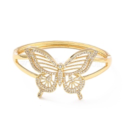 Clear Cubic Zirconia Butterfly Hinged Bangle, Brass Jewelry for Women, Cadmium Free & Lead Free, Real 18K Gold Plated, Inner Diameter: 2-1/4x2-1/8 inch(5.7x5.4cm)(BJEW-A123-27G)