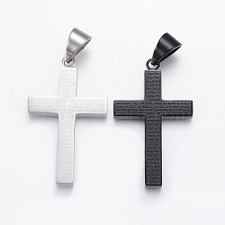 304 Stainless Steel Quote Pendants, Cross with Word, Mixed Color, 47x28x4mm, Hole: 8x11mm(STAS-F157-02)