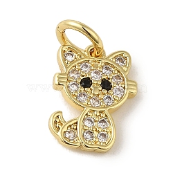 Brass Micro Pave Clear Cubic Zirconia Pendants, Real 18K Gold Plated, Cat Shape, 13x10x1.8mm, Hole: 3.2mm(KK-R162-015A-G)