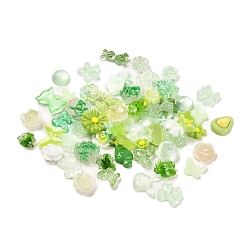 Luminous Resin Decoden Cabochons, Glow in the Dark Flower Mixed Shapes, Green, 6~15x7~12x2~6.5mm, about 3000pcs/set(RESI-K036-05G)