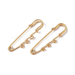 Ion Plating(IP) 304 Stainless Steel Safety Pins Brooch Findings, Kilt Pins with Triple Loops for Lapel Pin Making, Golden, 51x16x7mm, Hole: 1.8mm, pin: 1.3mm(X-STAS-I673-06G)