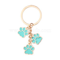 Alloy Enamel Keychains, Paw Print, with Iron Rings, Turquoise, 70mm(KEYC-YW00198-07)