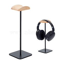 Wood Headset Display Stands with Aluminum Alloy Support, Black, 10x10x28.2cm(AJEW-WH0471-108)