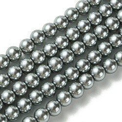 Eco-Friendly Dyed Glass Pearl Beads Strands, Grade A, Round, Cotton Cord Threaded, Slate Gray, 6mm, Hole: 1.2~1.5mm, about 70pcs/strand, 15.7 inch(HY-A008-6mm-RB076)