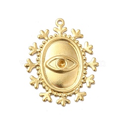 Brass Pendant Rhinestone Settings, Oval Charm with Evil Eye Pattern, Golden, Fit for 2.5mm Rhinestone, 31x25x2mm, Hole: 1.4mm(KK-G441-08G)