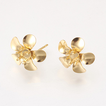 304 Stainless Steel Stud Earring Findings, 5-Petal, Flower, Golden, 16mm, Flower: 14~15x5mm, Tray: 4mm, Pin: 0.7mm