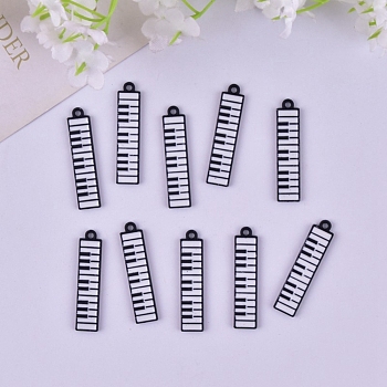 Alloy Enamel Pendants, Piano Keys Charm, Black, 32x3mm