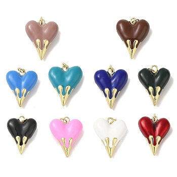 Rack Plating Brass Pendants, with Enamel, Long-Lasting, Lead Free & Cadmium Free, Real 18K Gold Plated, Heart Charm, Mixed Color, 24.5x19.5x8.5mm, Hole: 3mm