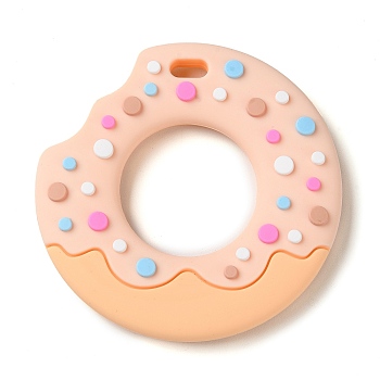 Donut Food Grade Eco-Friendly Silicone Focal Beads, Chewing Beads For Teethers, DIY Teether Beads, Pink, 77x11mm, Hole: 5.5x10mm, Inner Diameter: 35mm
