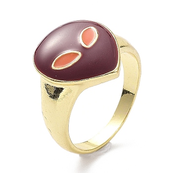 Teardrop with Face Alloy Enamel Finger Rings, Light Gold, Rosy Brown, 2.7mm, US Size 8(18.1mm)