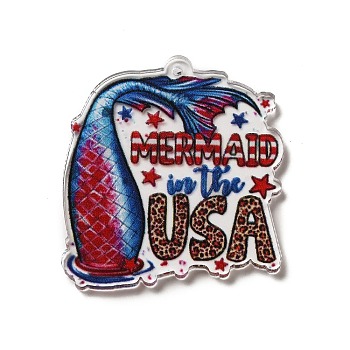 Independence Day Printed Acrylic Pendants, Fishtail, 38x35x2mm, Hole: 1.4mm