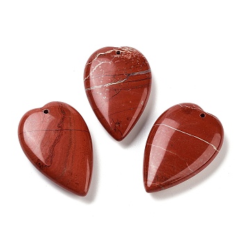 Natural Red Jasper Pendants, Love Heart Charms, 38.5~39.5x25~25.5x9mm, Hole: 1.8mm