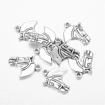 Tibetan Style Alloy Pendants, Horse Head, Antique Silver, Lead Free and Cadmium Free, 21x18.5mm, Hole: 2.5mm