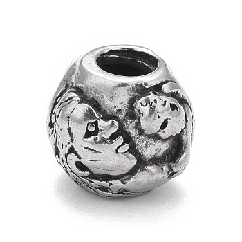 304 Stainless Steel European Beads, Large Hole Beads, Round with Human Face, Antique Silver, 10x11x9mm, Hole: 4.5mm