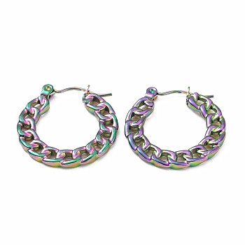 Ion Plating(IP) 304 Stainless Steel Curb Chain Shape Stud Earrings for Women, Rainbow Color, 20x22x2mm, Pin: 0.7mm