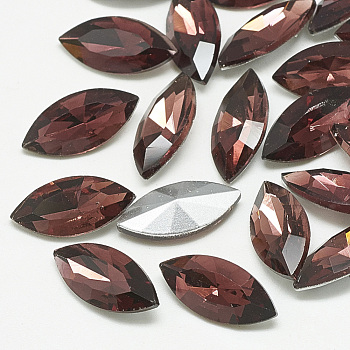 Pointed Back Glass Rhinestone Cabochons, Back Plated, Faceted, Horse Eye, Burgundy, 15x7x4mm