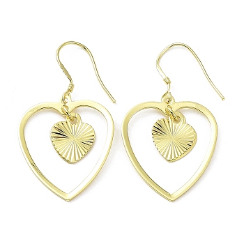 Rack Plating Brass Dnagle Earrings, Heart, Long-Lasting Plated, Real 18K Gold Plated, 40.5x22mm