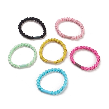 Nylon Elastic Hair Ties, Ponytail Holder, with Plastic Beads, Girls Hair Accessories, Mixed Color, 4.7~6mm, Inner Diameter: 38mm