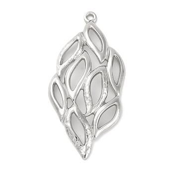 Anti-Tarnish 304 Stainless Steel Big Pendants, Hollow Leaf Charm, Stainless Steel Color, 53x24x5mm, Hole: 2mm