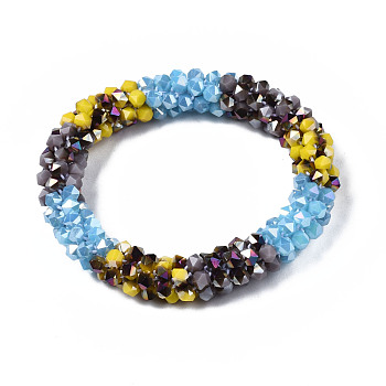 Bling Glass Beads Braided Stretch Bracelet, Womens Fashion Handmade Jewelry, Light Sky Blue, Inner Diameter: 1-3/4 inch(4.5cm)