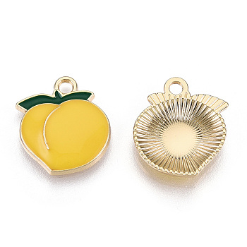 Alloy Enamel Pendants, Light Gold, Peach, Gold, 17.5x15x3mm, Hole: 1.8mm