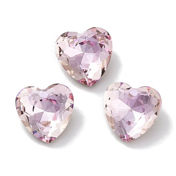 Glass Rhinestone Cabochons, Point Back & Back Plated, Faceted, Heart, Light Peach, 10x10x5mm