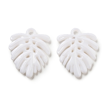 Opaque Acrylic Pendants, Leaf Charms, White, 32.5x26x4mm, Hole: 2.5mm, about 300pcs/500g.