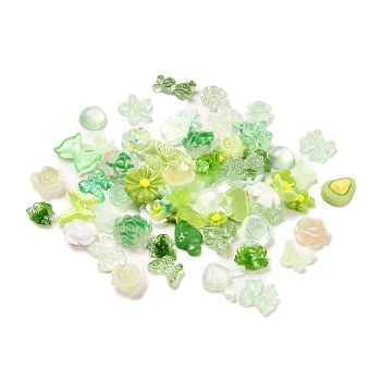 Luminous Resin Decoden Cabochons, Glow in the Dark Flower Mixed Shapes, Green, 6~15x7~12x2~6.5mm, about 3000pcs/set