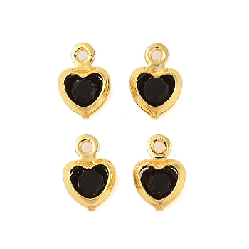 Heart Rack Plating Brass Glass Pendants, Cadmium Free & Lead Free, Long-Lasting Plated, Golden, Black, 7.5x5x2mm, Hole: 1mm