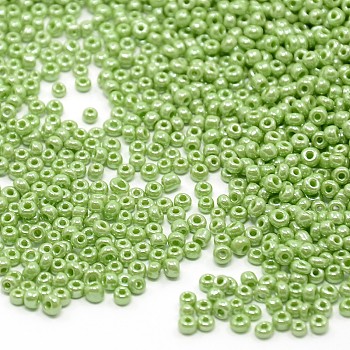 (Repacking Service Available) Glass Seed Beads, Opaque Colors Lustered, Round, Green Yellow, 8/0, 3mm, Hole: 1mm, about 12g/bag