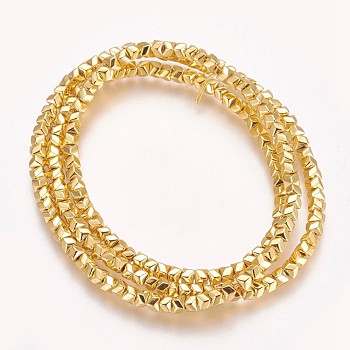 Electroplated Non-magnetic Synthetic Hematite Beads Strands, Long-Lasting Plated, Polygon, Golden Plated, 2x2.5~3mm, Hole: 0.8mm, about 203pcs/strand, 16.14 inch(41cm)
