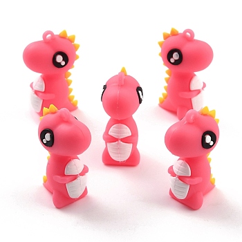 PVC Cartoon Dinosaur Pendants, for DIY Keychain Making, Pink, 44x18x28mm, Hole: 2.5mm