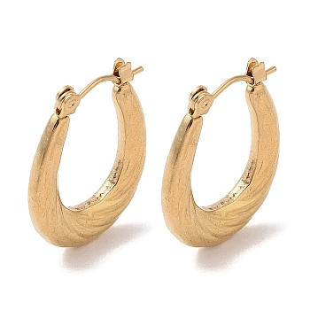 Texture Oval 201 Stainless Steel Half Hoop Earrings for Women, with 304 Stainless Steel Pin, Golden, 23x3.5mm