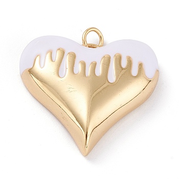 Brass Enamel Pendants, Real 18K Gold Plated, Long-Lasting Plated, Heart, White, 25.5x27x7mm, Hole: 3.4mm