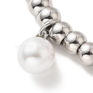 304 Stainless Steel Plastic Pearl Charm Bracelet with 201 Stainless Steel Round Beads for Women(BJEW-B057-20P)-2