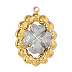 304 Stainless Steel Pendants, Oval with Clover Charm, Golden & Stainless Steel Color, 22x15mm, Hole: 1.5mm(STAS-OY018-24G)