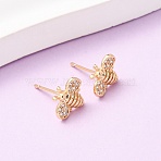 Brass Micro Pave Clear Cubic Zirconia Bees Stud Earrings, Real 18K Gold Plated, 7.5x10mm(EJEW-L278-10G)