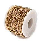 304 Stainless Steel Oval Link Chains, Ion Plating(IP), Soldered, with Spool, Real 18K Gold Plated, 14x6x1mm, about 32.81 Feet(10m)/Roll(CHS-K018-33G)