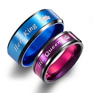2 Pcs Couple Rings for Women Men Engagement Wedding Rings Set "His Queen" and "Her King" with Crown Printed Pattern, Red and Blue, Mixed Color, Inner Diameter: 20mm(JR849A)