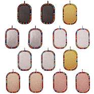 14Pcs 7 Colors Alloy Big Pendant Cabochon Settings, Plain Edge Bezel Cups, with Rhinestone, Rectangle, Mixed Color, Tray: 23x38mm, 51.5x31x3.5mm, Hole: 4mm, 2pcs/color(ALRI-SZ0001-05)