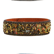 Flannelette Snap Bracelets, with Alloy Button and Natural Gemstone, Chocolate, 65mm(2-1/2 inch)(BJEW-N0011-003B)