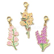 Alloy Enamel Pendant Decotations, with 304 Stainless Steel Lobster Claw Clasps, Flower, Mixed Color, 43~48mm, 3pcs/set(HJEW-JM01211)