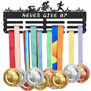 Word Never Give Up Sports Theme Iron Medal Hanger Holder Display Wall Rack, with Screws, Triathlon Pattern, 150x400mm(ODIS-WH0021-434)