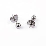 304 Stainless Steel Ball Stud Earrings, Hypoallergenic Earrings, Stainless Steel Color, 14x4mm, Pin: 0.8mm, 10pairs/board(EJEW-2224-4mm-P)