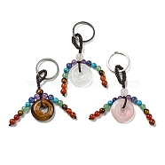 7 Chakra Natural Gemstone Tassel Keychain, Mixed Stone Donut Reiki Healing Keychain, with Platinum Tone Iron Ring, 9.5~10.2cm(G-C066-06)