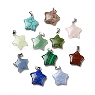 Natural & Synthetic Mixed Gemstone Pendants Connectors, with Platinum Tone Stainless Steel, Mixed Dyed and Undyed, 22~22.5x19~20x5~5.5mm, Hole: 5x3mm(G-D061-02A)