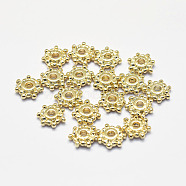 Long-Lasting Plated Brass Spacer Beads, Real 18K Gold Plated, Nickel Free, Flower, 7.5x2mm, Hole: 2mm(KK-K193-109G-NF)