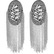 2Pcs Detachable Iron Tassel Epaulettes, Retro Rhinestone Shoulder Badges, with Cloth Findings & Pin, Platinum, 185x54x14.5mm(FIND-FH0005-44P)