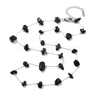 Natural Obsidian Nuggets Link Chain Necklaces, 316 Surgical Stainless Steel Jewelry for Women, Platinum, 18.66~20.94 inch(47.4~53.2cm)(NJEW-H041-06P-04)