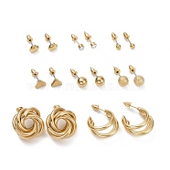 Ring & Triangle & Round & Heart Crystal Rhinestone Stud Earrings Set, Hal Hoop Earrings, Open Hoop Earrings for Women, Golden, 3~30x3~23.5mm, Pin: 0.8~0.9mm, 8 pairs/set(EJEW-D277-05G)